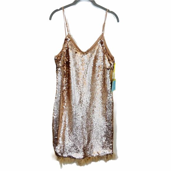 CeCe Sequin Dress Gatsby Flapper 20s Sexy Party Blush Gold Bohemian Luxe sz 14 - Picture 5 of 16